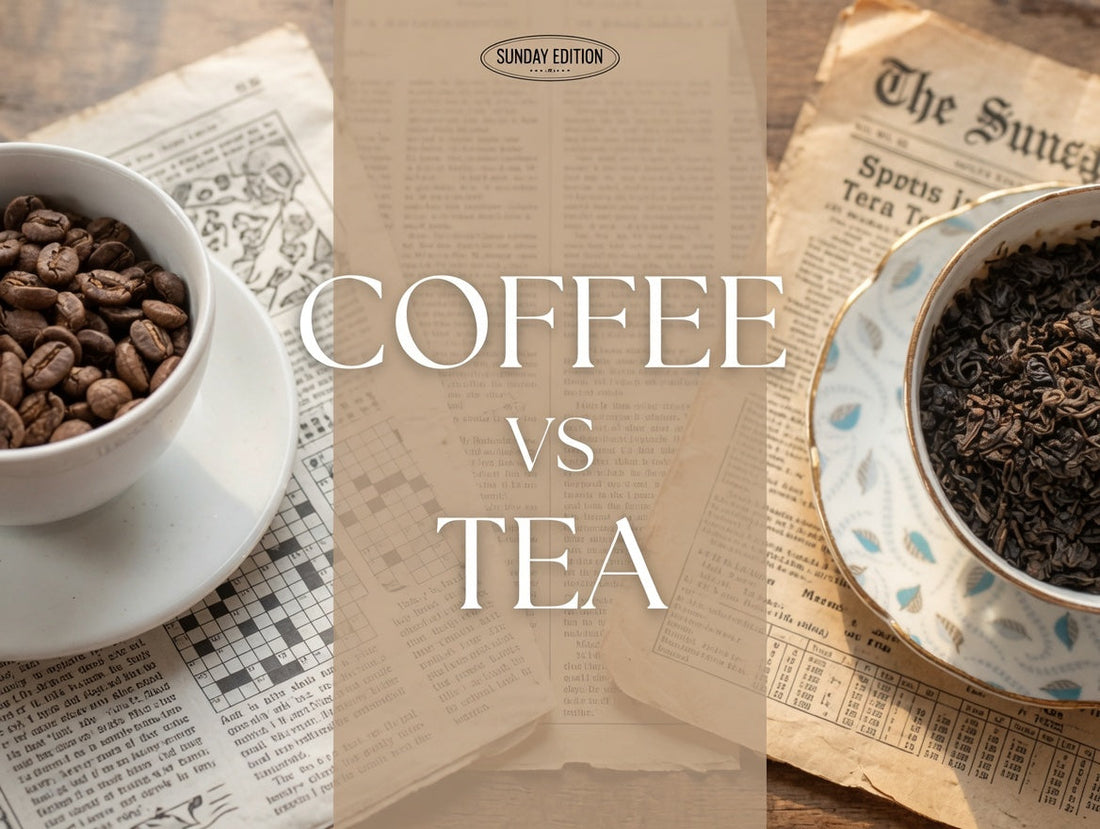 A side‑by‑side image of coffee’s intensity and tea’s simplicity, echoing the article’s argument for a more civilized caffeine routine.
