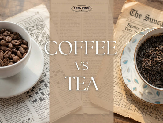 A side‑by‑side image of coffee’s intensity and tea’s simplicity, echoing the article’s argument for a more civilized caffeine routine.